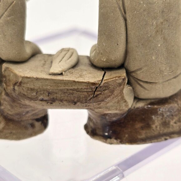 Vintage Chinese Mudman Figurine Pair Sitting on Bench Smoking Pipe je155 - Picture 6 of 12